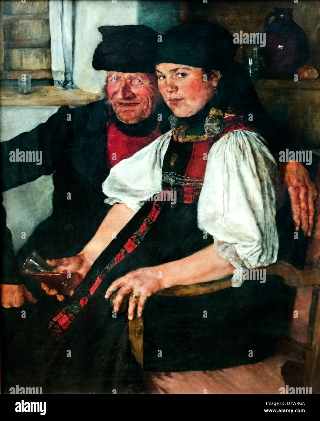 Agriculteur âgé et de la jeune fille le couple mal assorti 1876 Wilhelm Leibl 1844-1900 Allemand Allemagne Banque D'Images