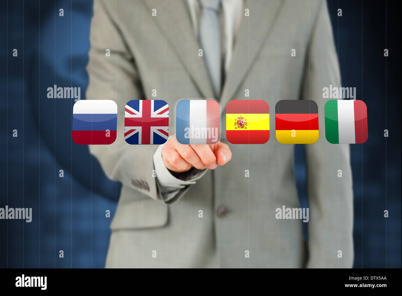 Businessman appuyant sur drapeau Français Banque D'Images