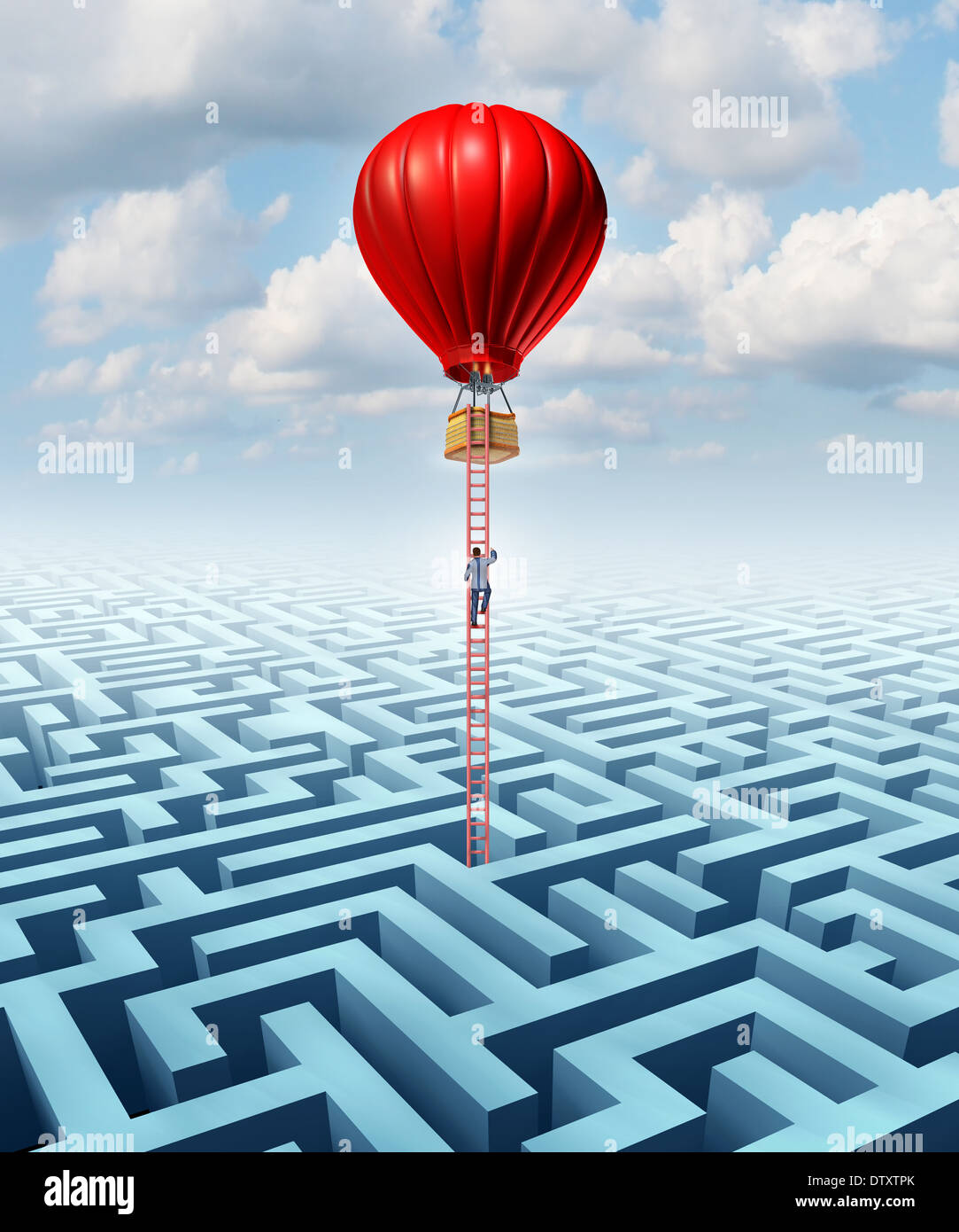 Échapper à la liberté de l'adversité et l'occasion de leadership avec un homme d'affaires la solution d'une échelle d'escalade d'un labyrinthe compliqué Banque D'Images