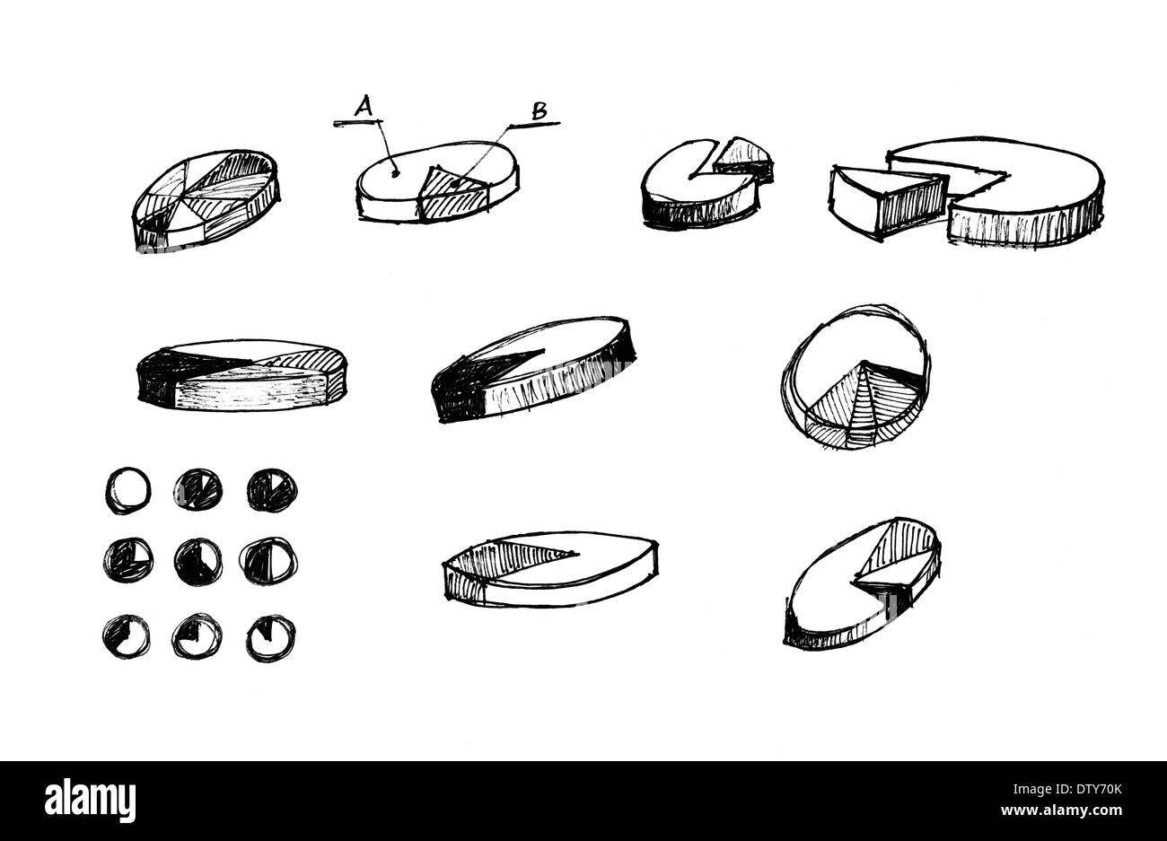 Les graphiques en secteurs et d'autres dessins infographies collection comme éléments de conception. Banque D'Images