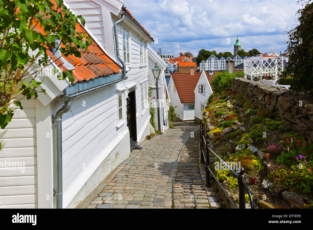 Street dans le vieux centre de Stavanger - Norvège Banque D'Images