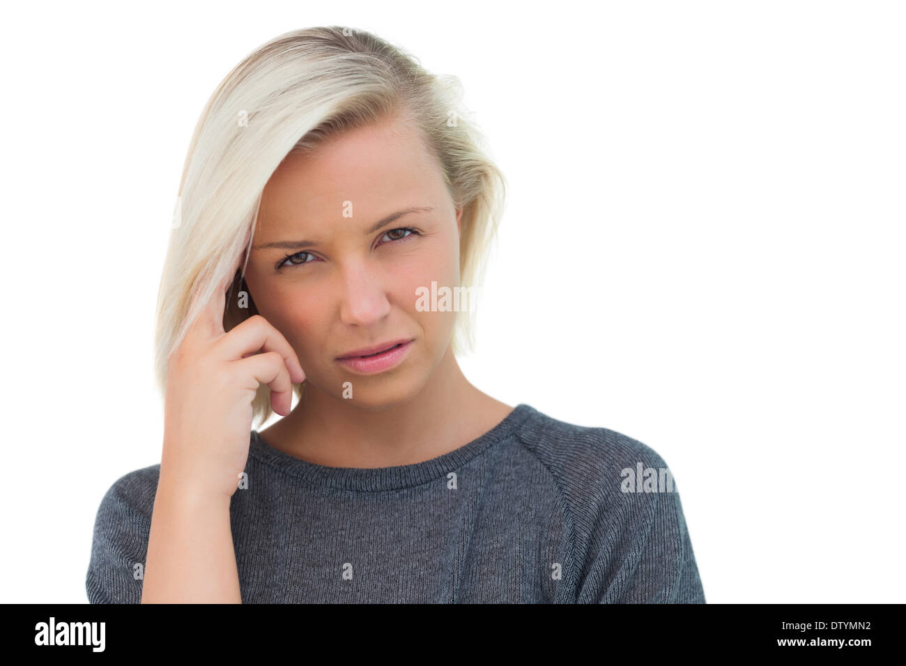 Blonde femme souffrant de céphalées Banque D'Images