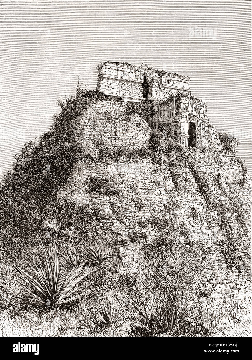 La Pyramide du Magicien, Uxmal, Mexique, au 19ème siècle avant restauration. Banque D'Images