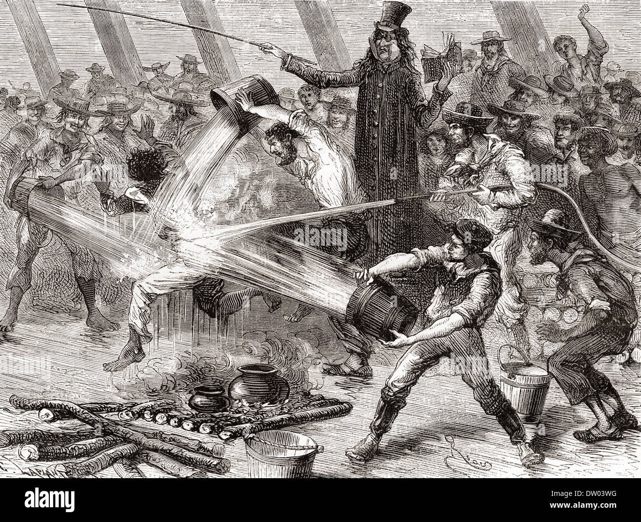 Une cérémonie de passage de la ligne à bord du Simon Bolivar dans le 19ème siècle. Banque D'Images Une cérémonie de passage de la ligne à bord du Simon Bolivar dans le 19ème siècle. Banque D'Images