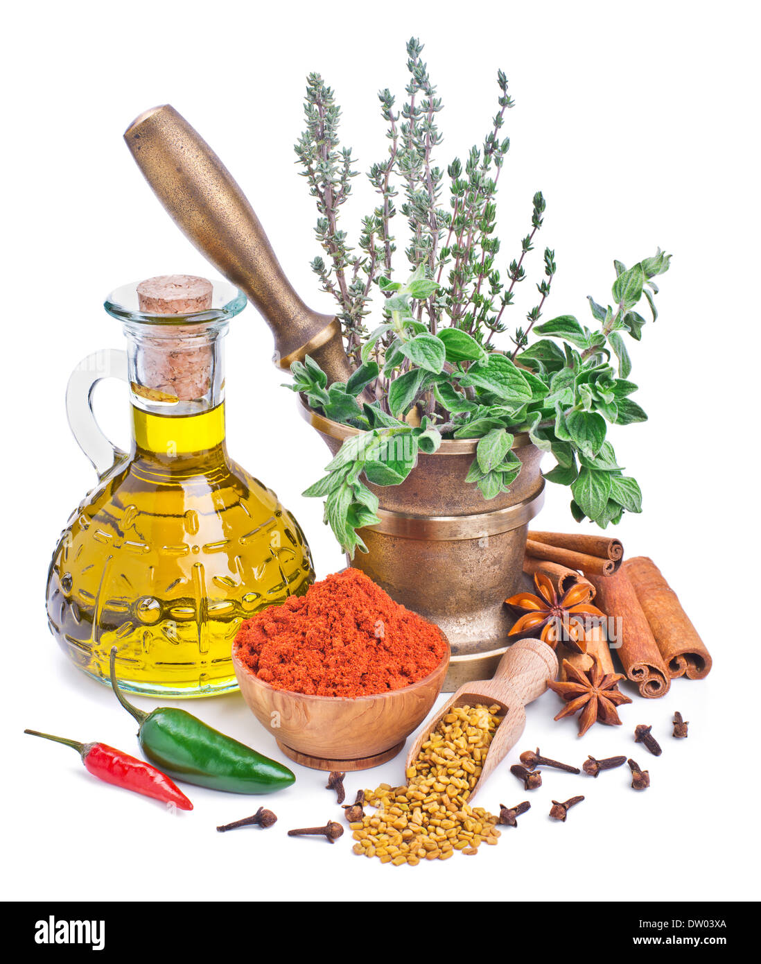 Épices et fines herbes isolé sur fond blanc Banque D'Images
