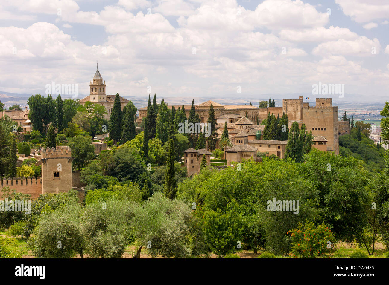 Vue de la colline vu Sabikah du palais de l'Alhambra, Grenade, Andalousie, Espagne Banque D'Images