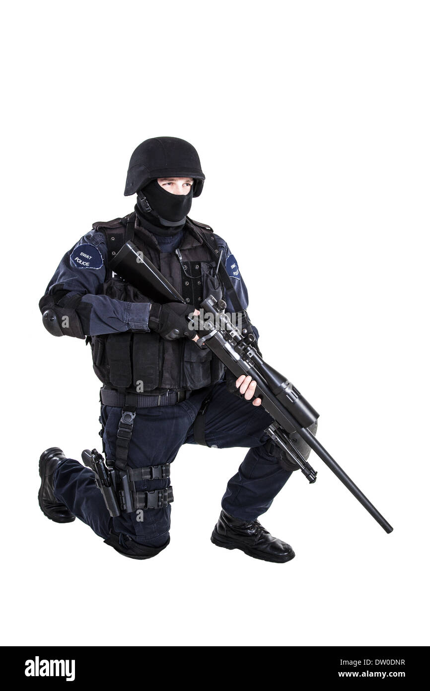 Officier SWAT avec fusil de sniper Banque D'Images