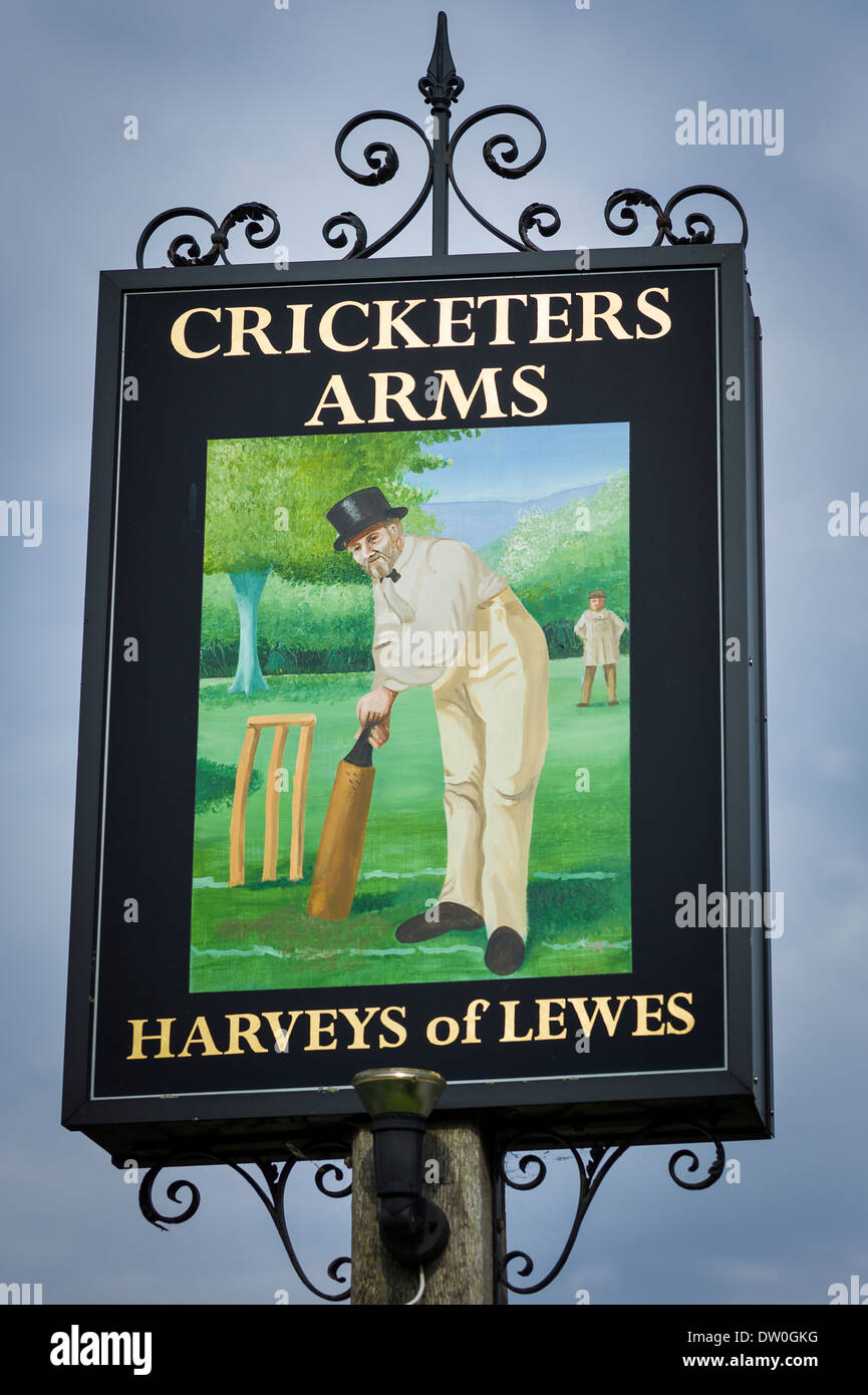 CRICKETERS ARMS inn sign in Berwick East Sussex UK Banque D'Images