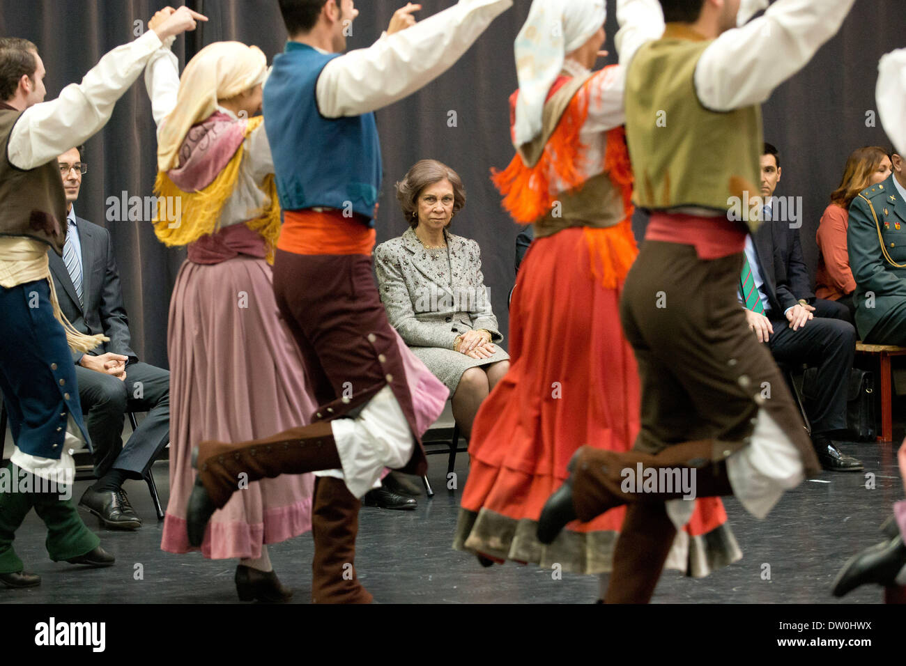 Madrid, Espagne. Feb 24, 2014. La Reine Sofia d'Espagne et du Ballet National d'visites Spanish National Dance Company à Naves del Matadero, 24 février 2014 à Madrid, Espagne. © Oscar Gonzalez/NurPhoto ZUMAPRESS.com/Alamy/Live News Banque D'Images