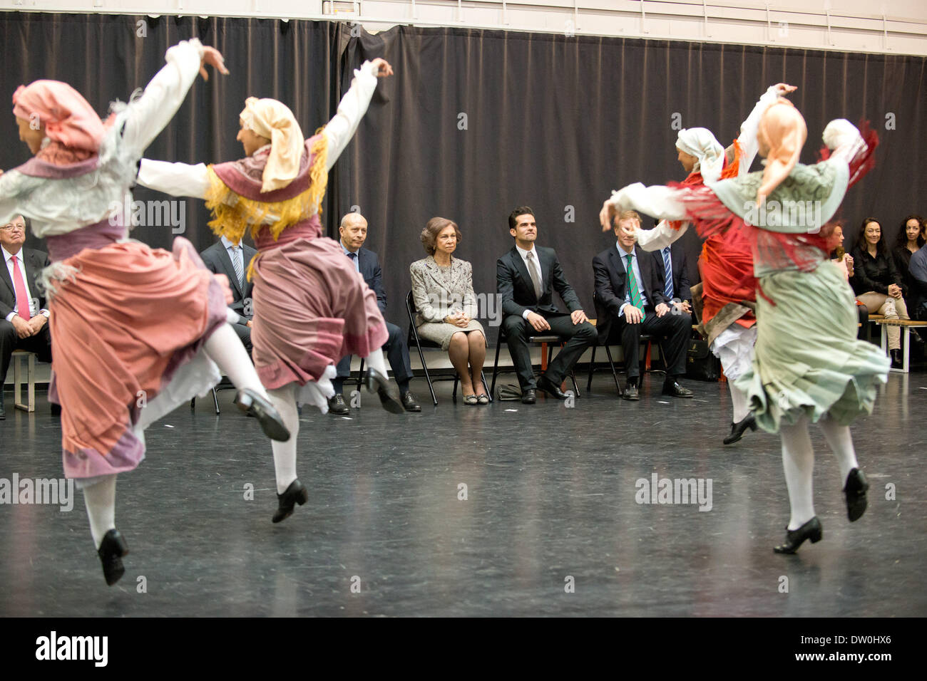 Madrid, Espagne. Feb 24, 2014. La Reine Sofia d'Espagne et du Ballet National d'visites Spanish National Dance Company à Naves del Matadero, 24 février 2014 à Madrid, Espagne. © Oscar Gonzalez/NurPhoto ZUMAPRESS.com/Alamy/Live News Banque D'Images