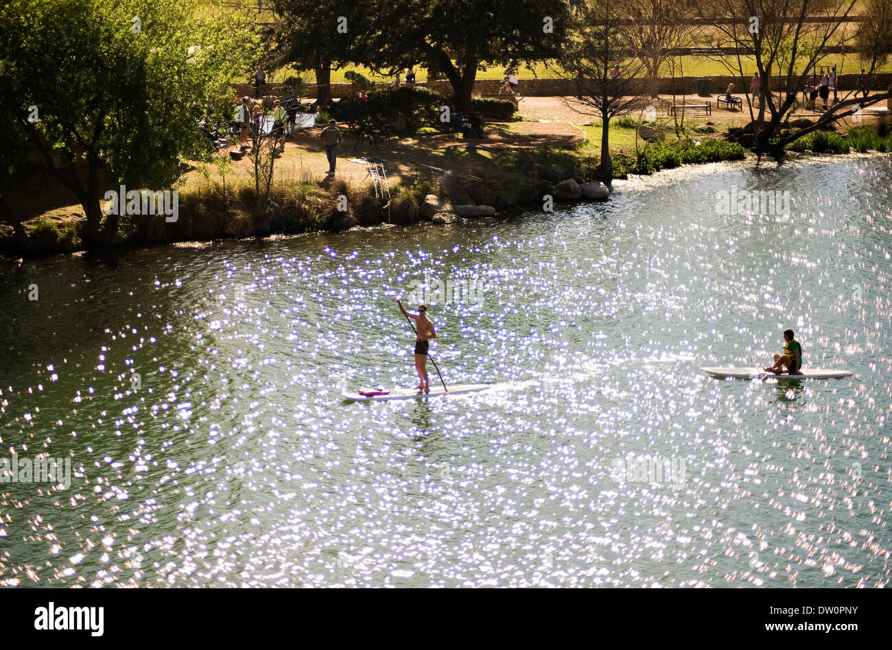 Stand Up Paddle sur le lac Lady Bird, Austin, Texas Banque D'Images