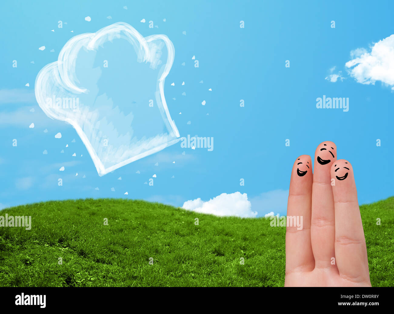 Heureux smiley face à l'illustration de doigts à la hat cook Banque D'Images