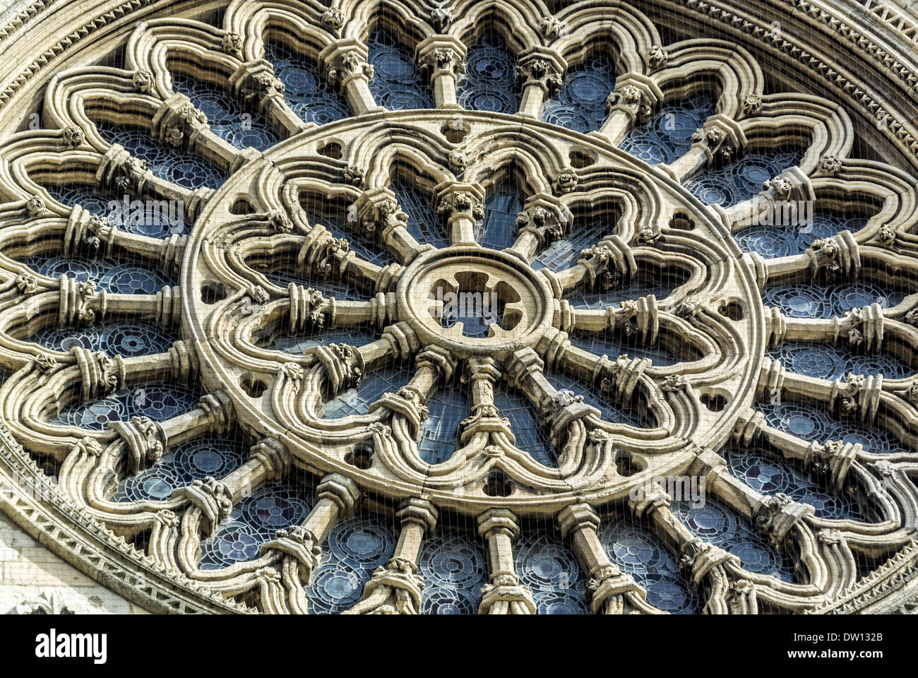 Close up de rosace circulaire à York Minster, York, Royaume-Uni. Banque D'Images
