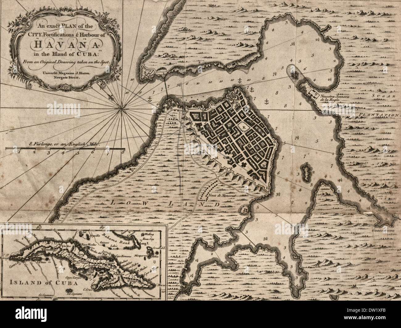 Un plan précis de la ville, les fortifications du port et de La Havane à l'île de Cuba - 1762 Banque D'Images