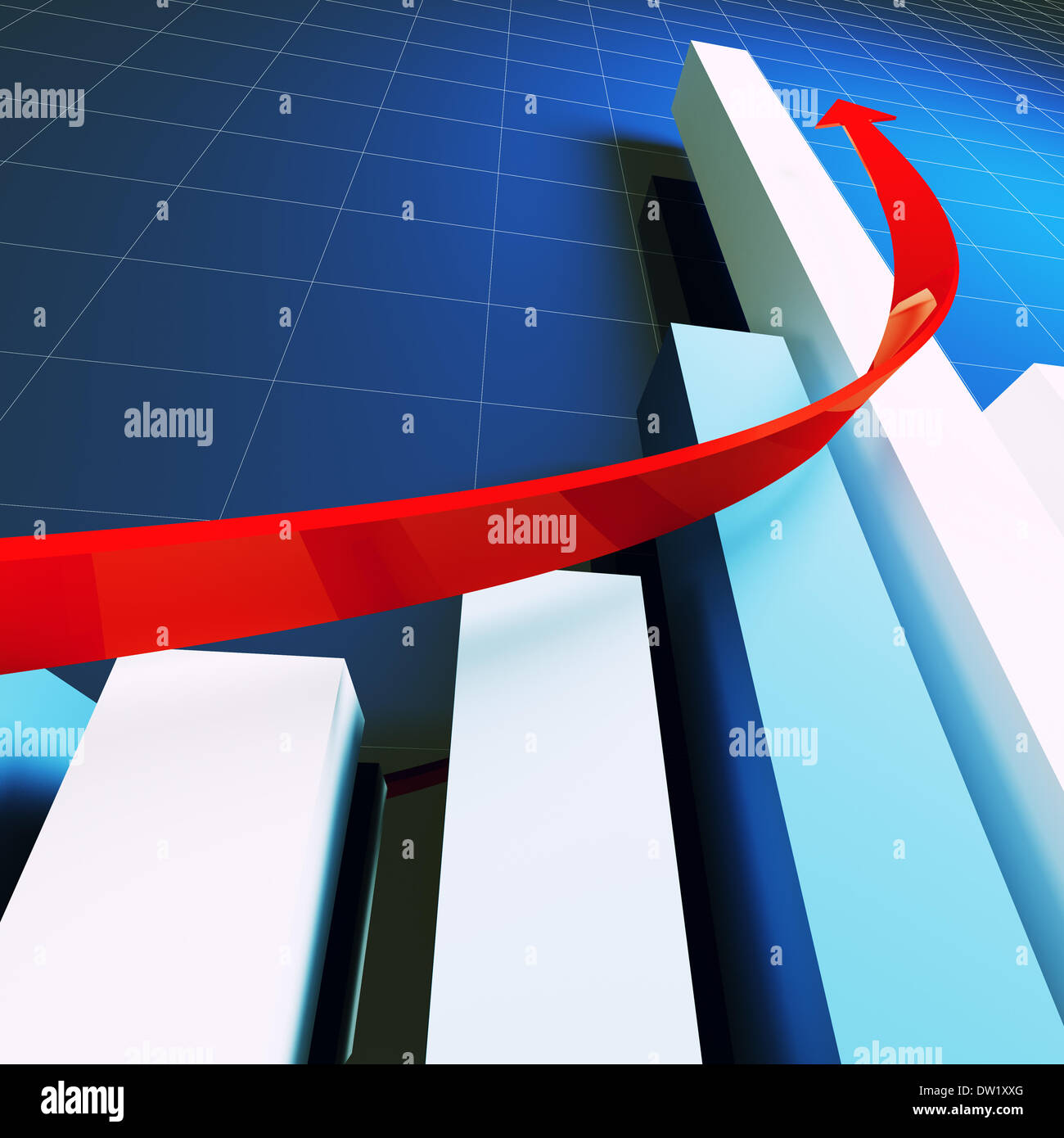 Statistiques financières et flèche rouge Banque D'Images