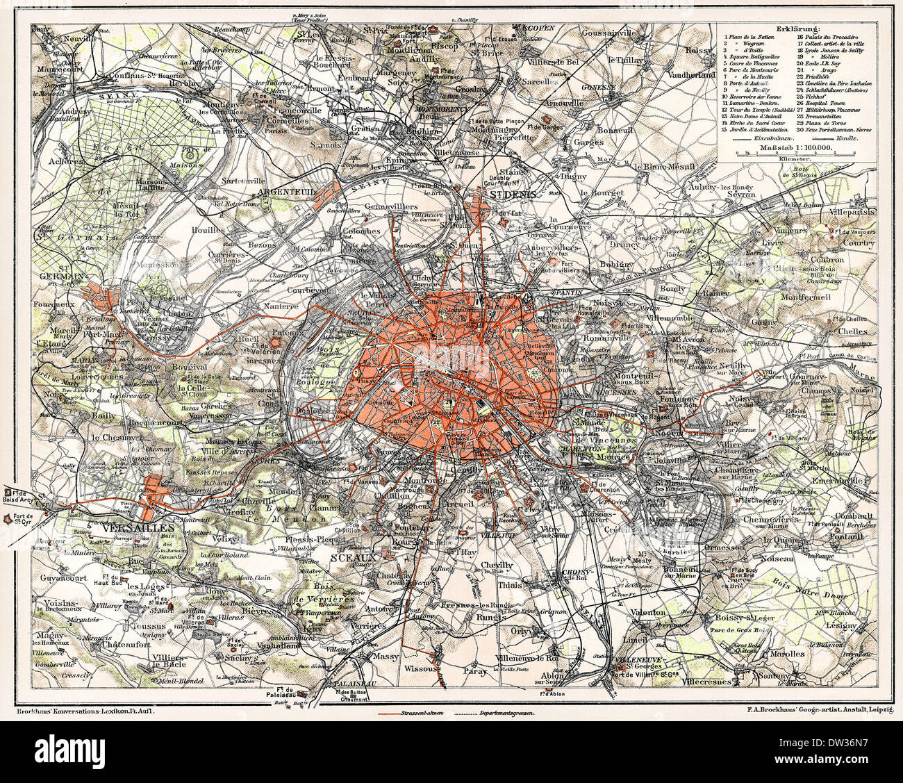 Carte historique de Paris, France, 1896, Banque D'Images