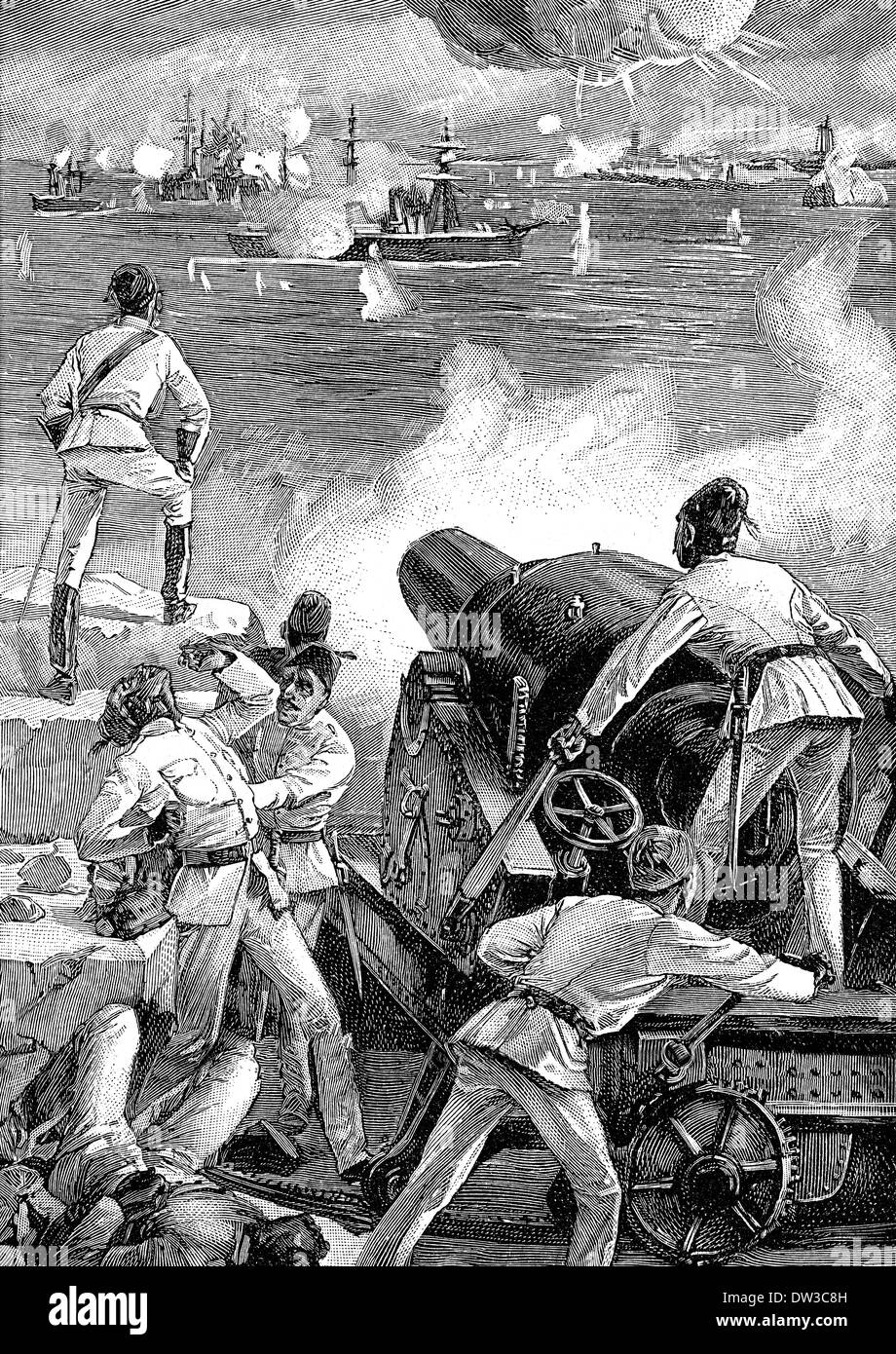 Le bombardement d'Alexandrie, en 1882, par la British Mediterranean Fleet Banque D'Images