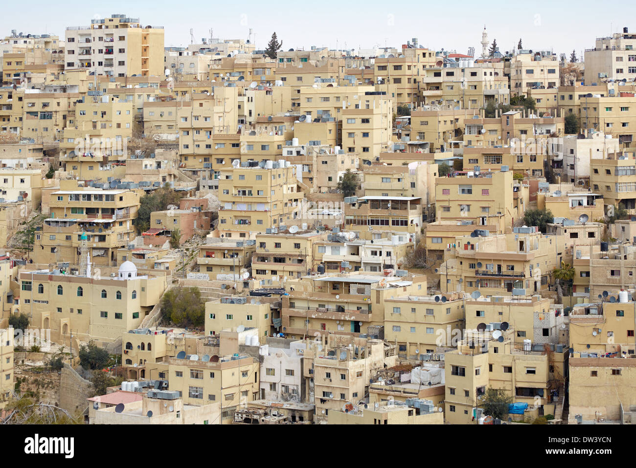 Moyen orient les bâtiments et les habitations dans la matinée à Amman, Jordanie Banque D'Images