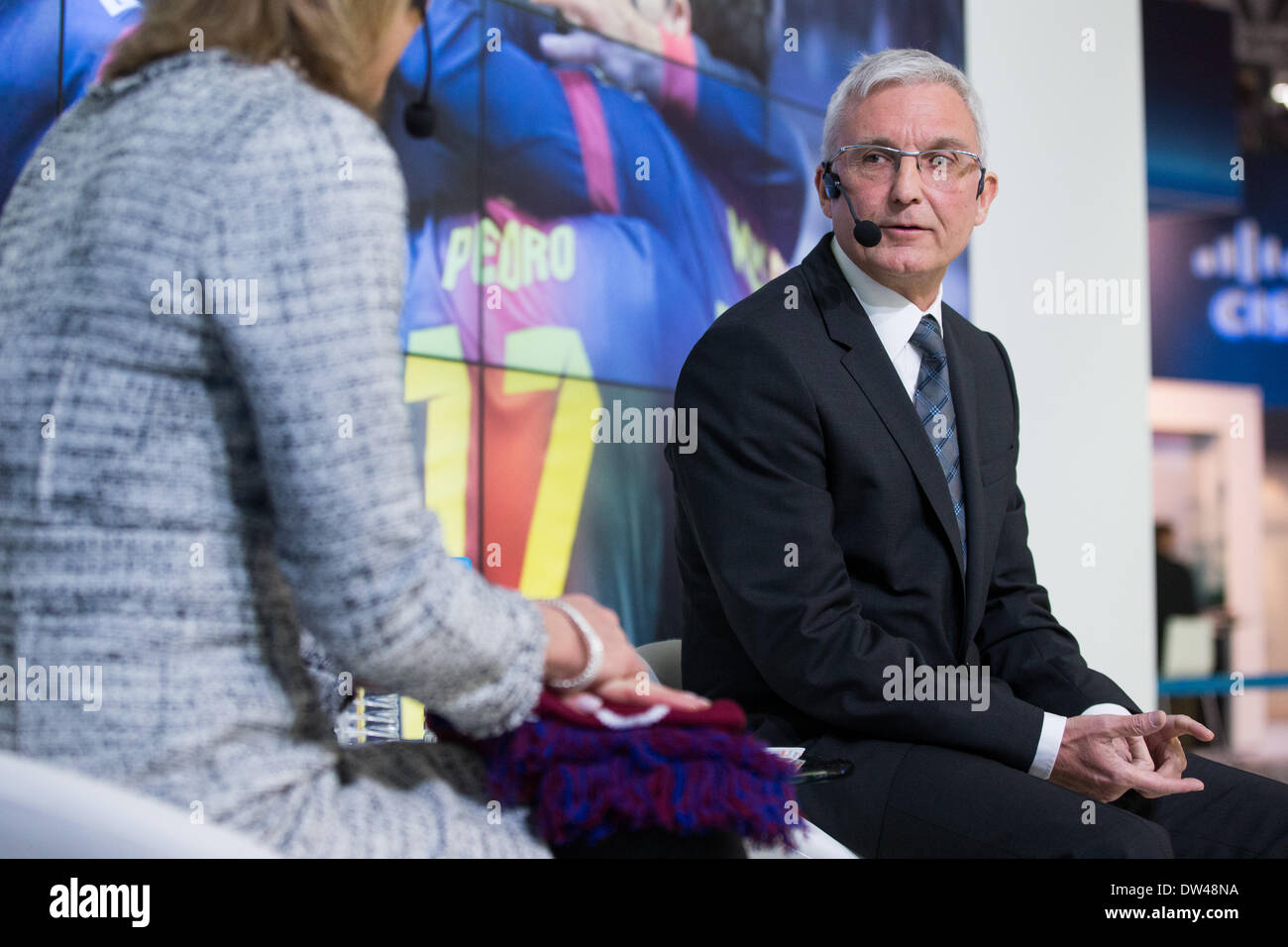 Barcelone, Espagne. 27 février 2014. Directeur général de l'intervention de l'Espagne le FC Barcelone Antoni Rossich dans le stand Intel, le jour de la fermeture de 2014. WMC Credit : fosyphoto/Alamy Live News Banque D'Images