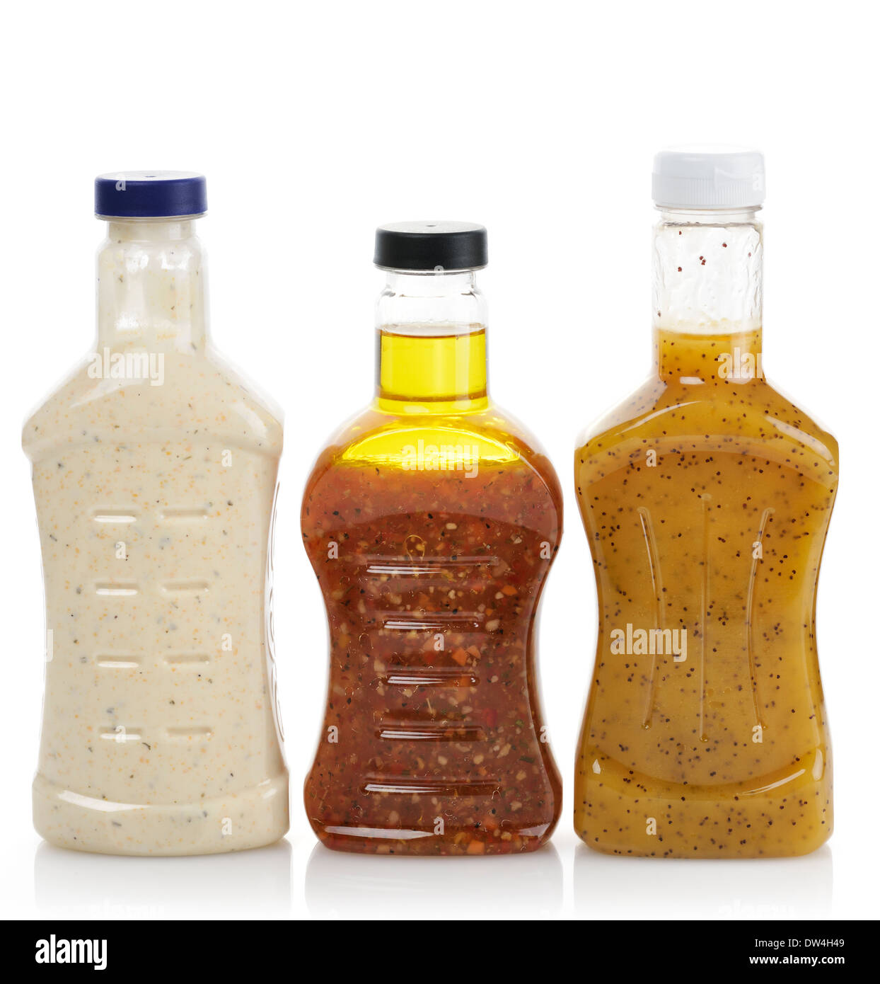 Assortiment de bouteilles de sauce à salade Banque D'Images