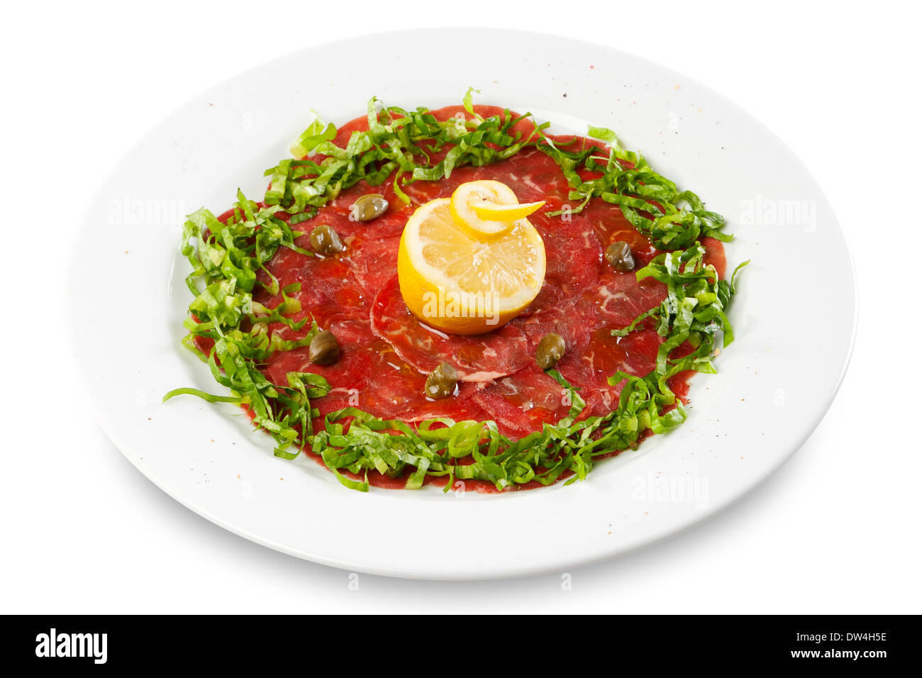 Carpaccio de boeuf au citron et oignon de printemps Banque D'Images