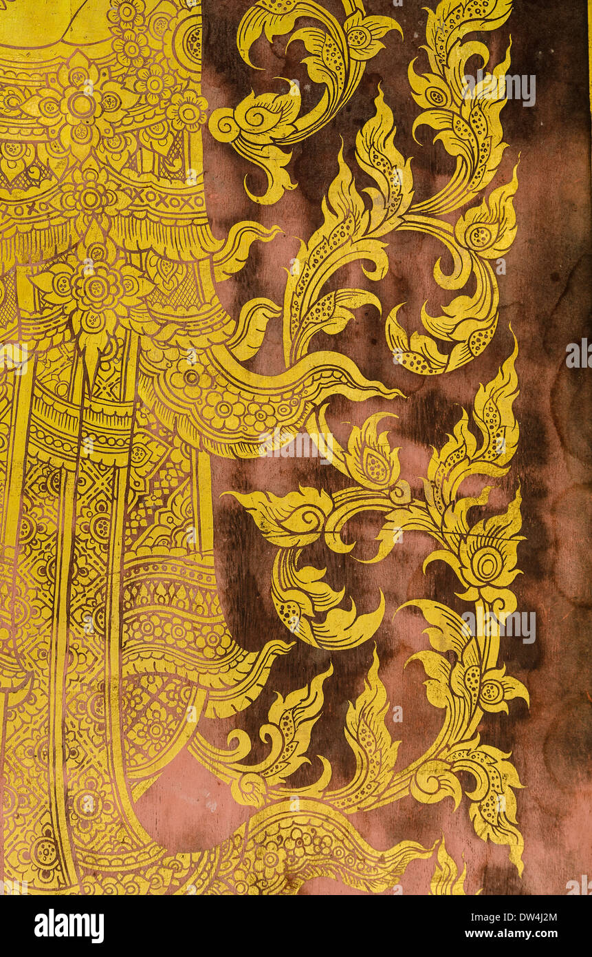La peinture de fresque de style thaïlandais sur le vieux bois board Banque D'Images