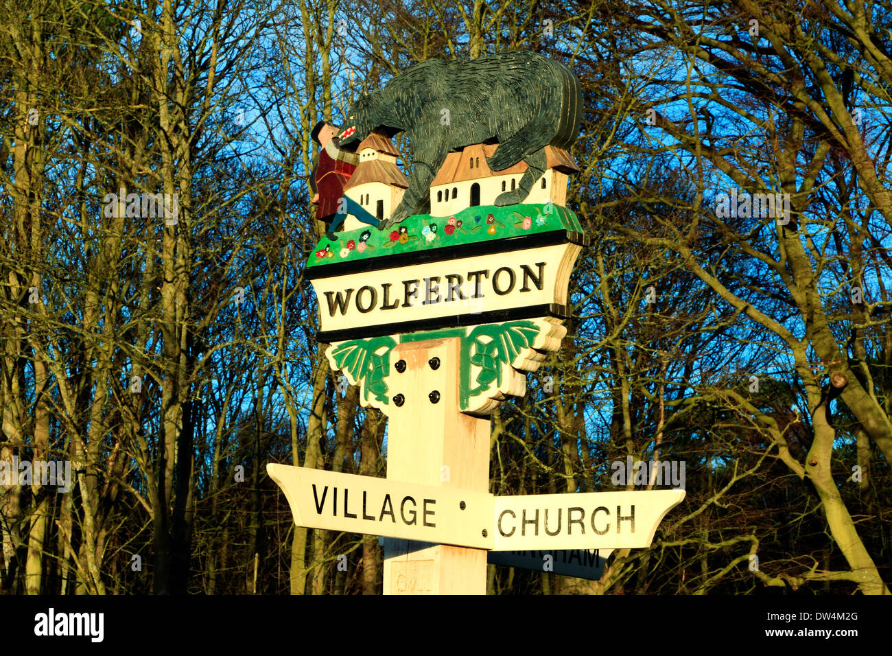 Wolferton, Norfolk, England UK, signe de village Banque D'Images