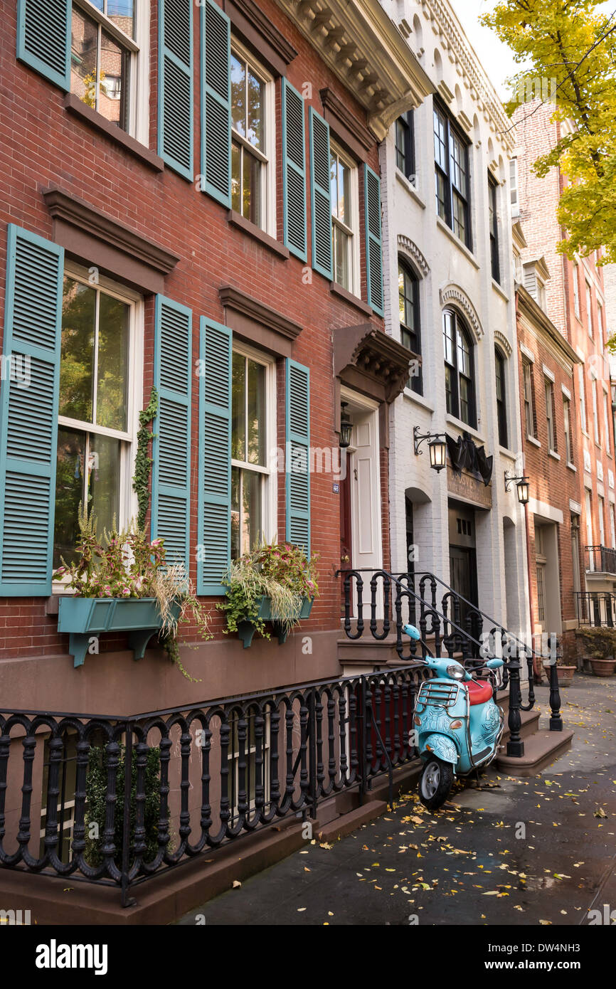 Grès pittoresque dans un quartier ouest de Greenwich Village, NEW YORK Banque D'Images