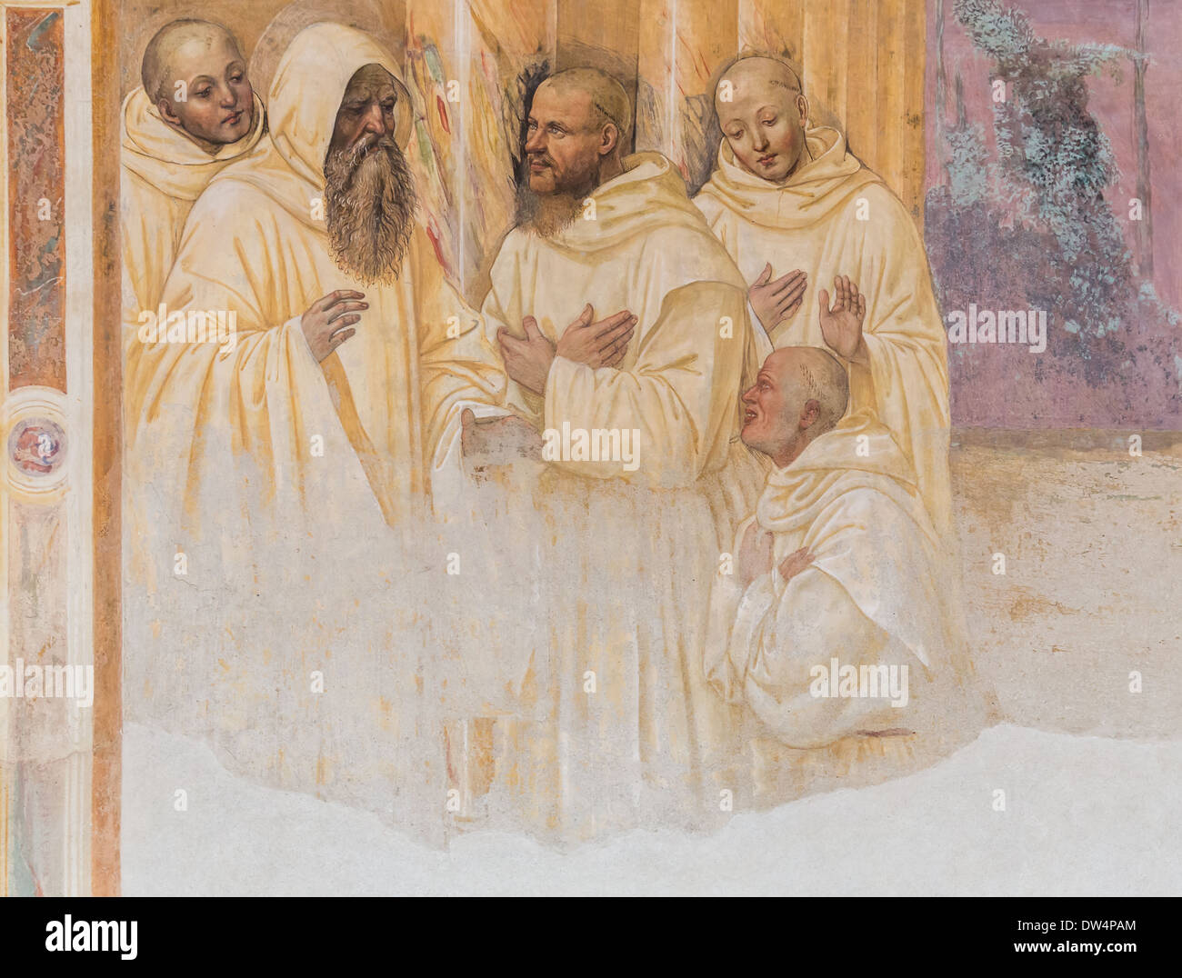 Vie de saint Benoît fresco, détail, cloître de Abbazia di Monte Oliveto