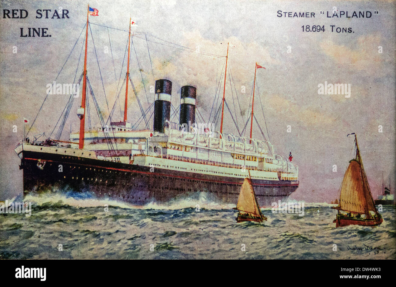 Dimensions historiques de la SS Laponie, navire à passagers construit par Harland & Wolff pour la Red Star Line et lancé le 27 juin 1908 Banque D'Images