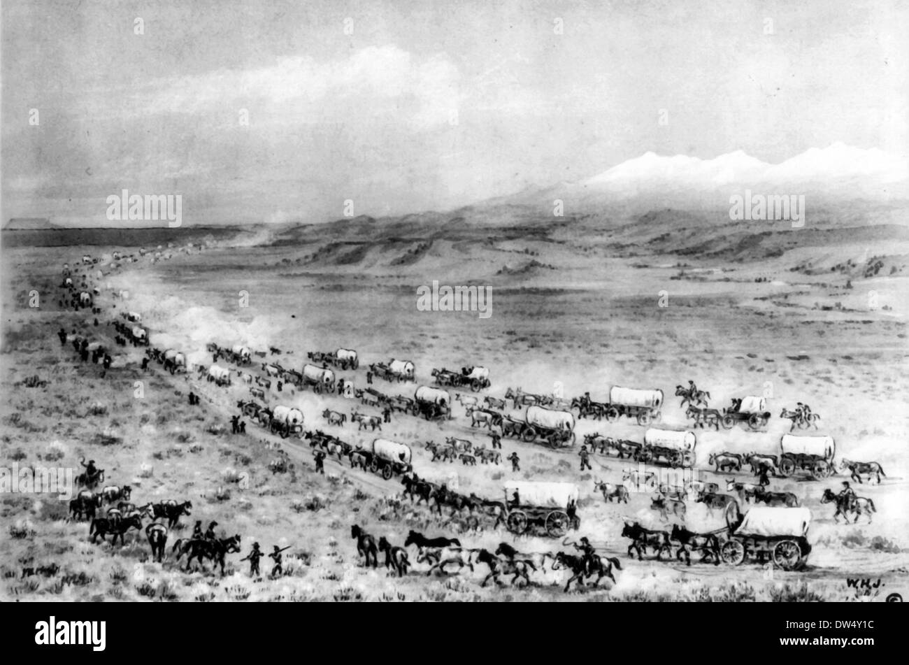 Pionniers sur l'Oregon Trail à South Pass, dans le Wyoming, à l'égard des ressorts du Pacifique en 1852 Banque D'Images