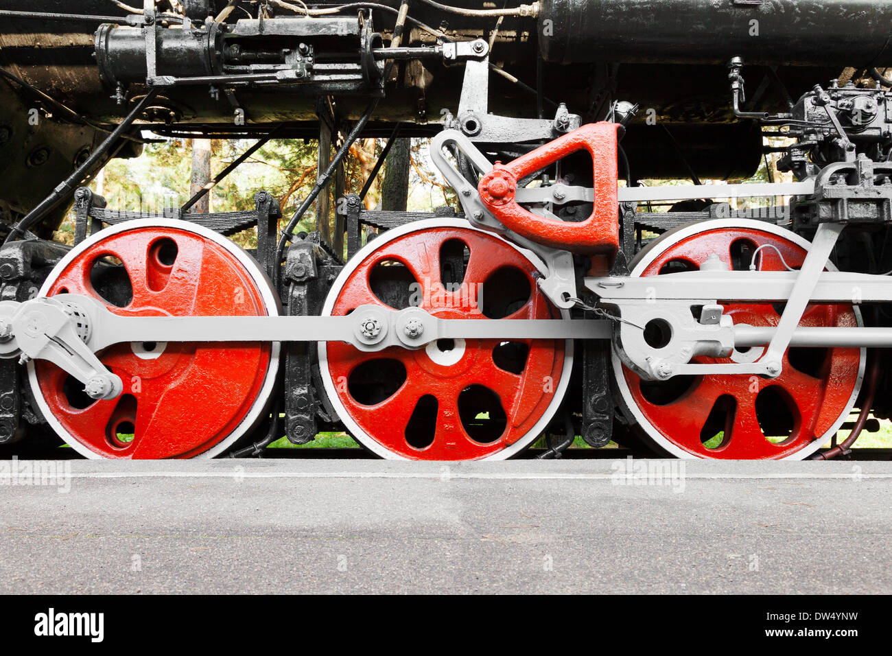 Les roues de la locomotive à vapeur Banque D'Images