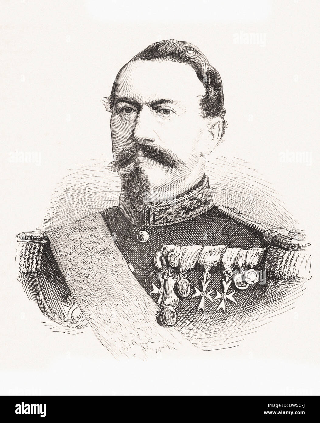 Portrait du général Bourbaki - gravure XIX ème siècle français Banque D'Images
