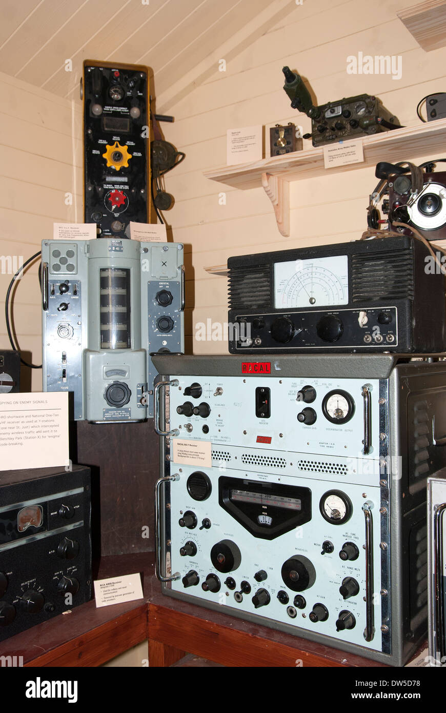 Seconde guerre mondiale à l'équipement de communications télégraphiques de Porthcurno museum à Cornwall, UK Banque D'Images