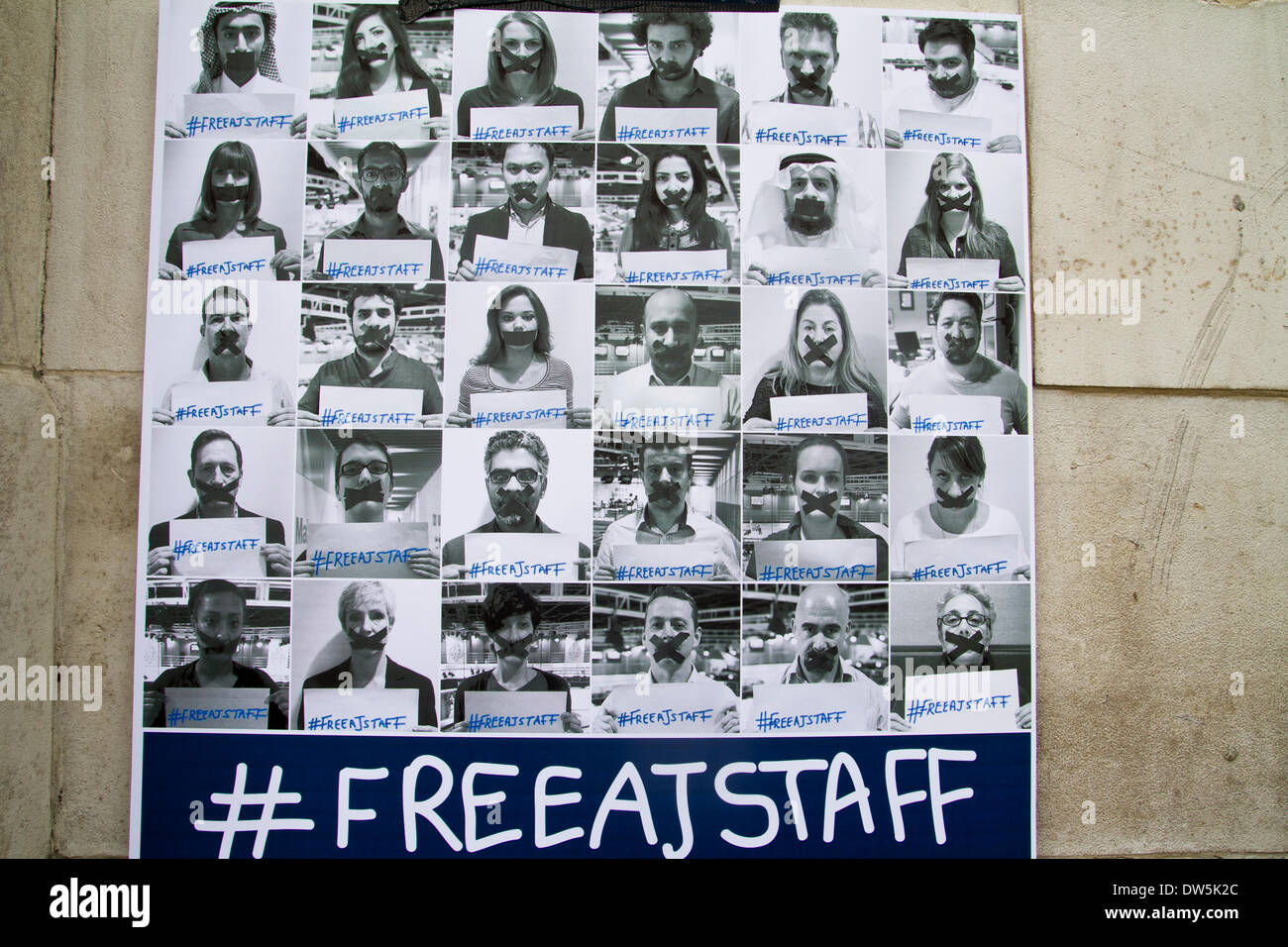 Londres, Royaume-Uni. 27 février 2014. Manifestation pacifique à Londres, Trafalgar Square à une journée mondiale d'action de soutien aux journalistes détenus en Egypte suite à des accusations de terrorisme 27. Crédit : 02,2014 theodore liasi/Alamy Live News Banque D'Images