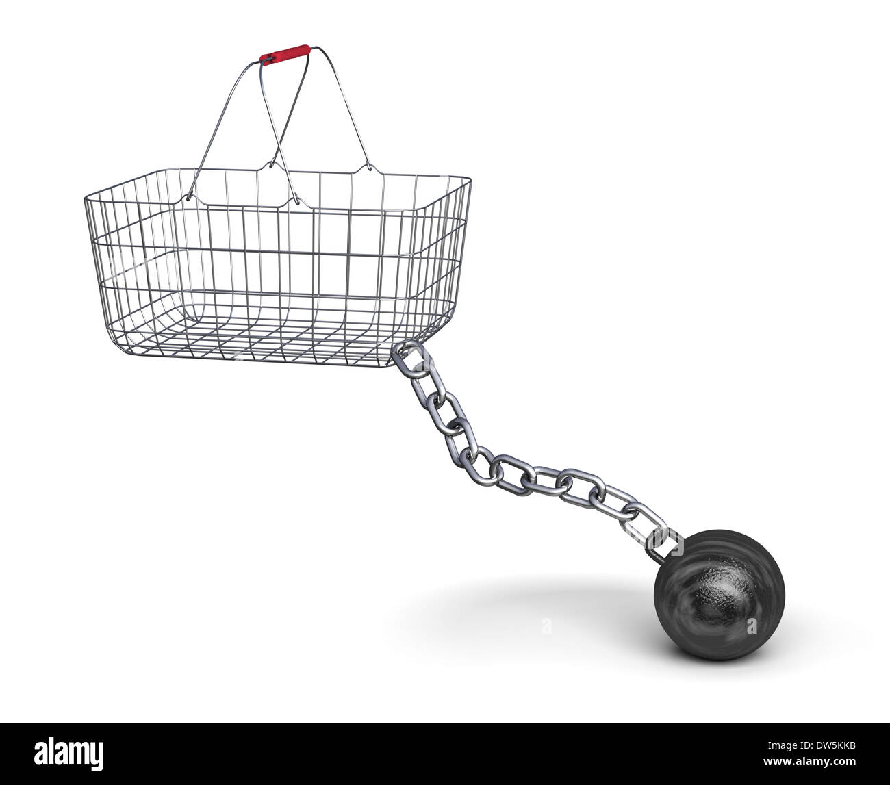 Panier et la bille d'acier sur une chaîne, 3d illustration Banque D'Images