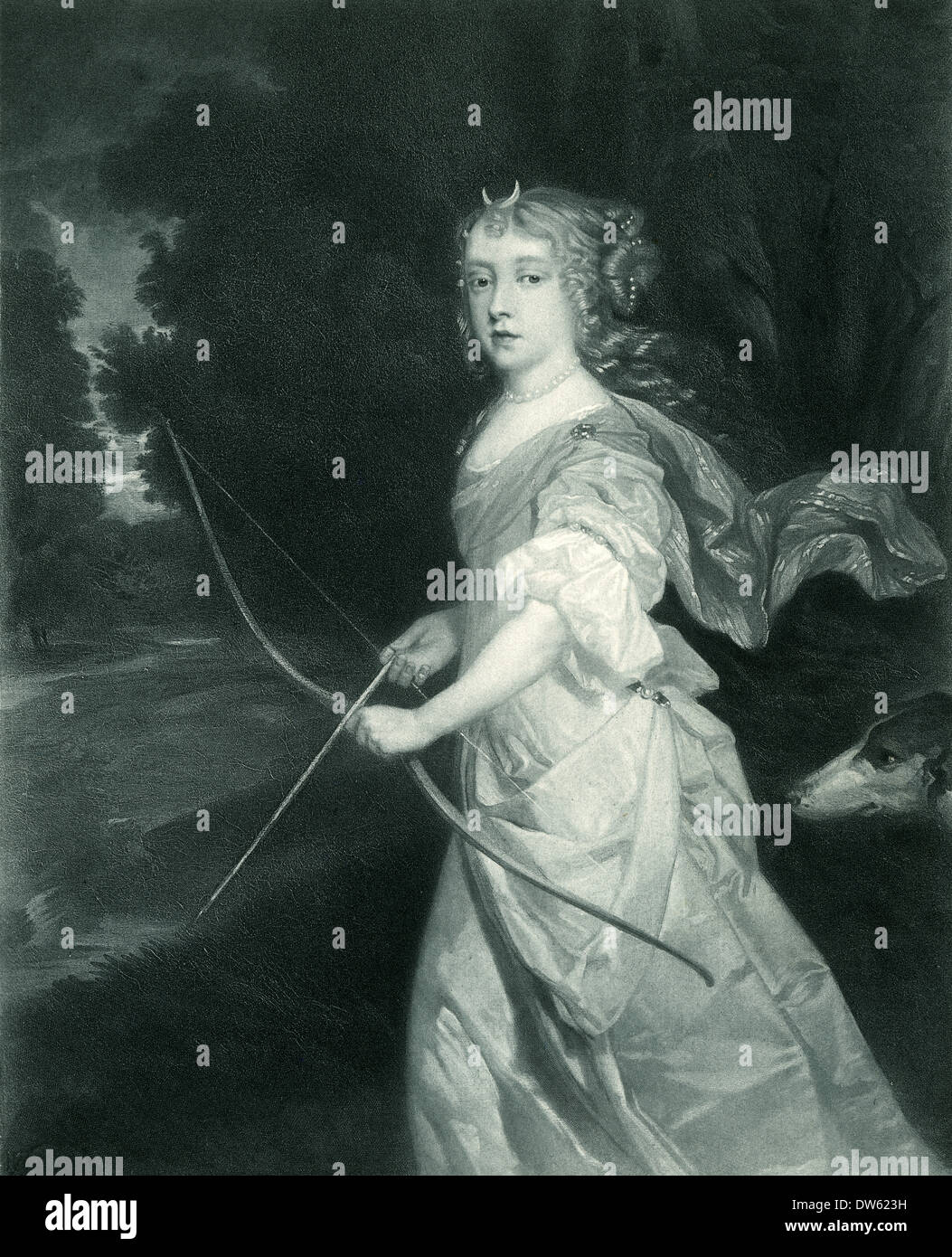 Gravure ancienne, la princesse Mary, fille du roi Jacques II, et future reine d'Angleterre, d'Écosse et d'Irlande. Banque D'Images