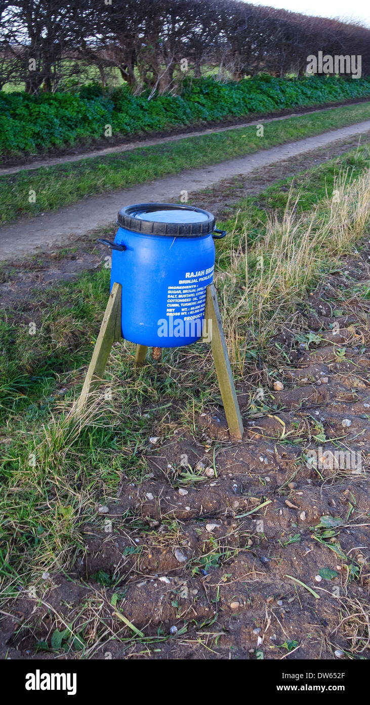 Jeu mangeoire pour oiseaux à base de curry sauce commerciale le baril. Banque D'Images