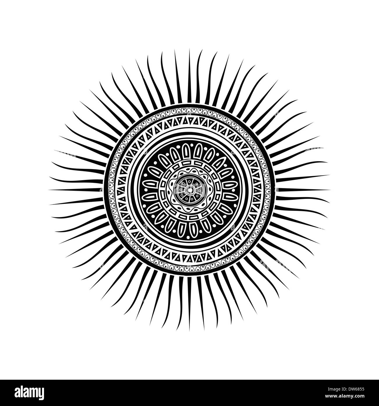 Symbole de soleil maya, conception de tatouage sur fond blanc Banque D'Images