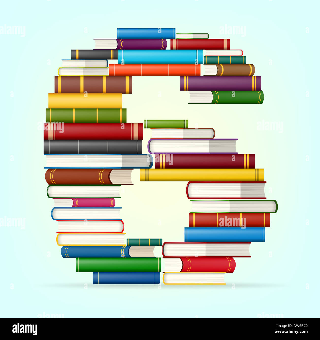 Numéro 6. Des piles de livres multicolores vector illustration Banque D'Images