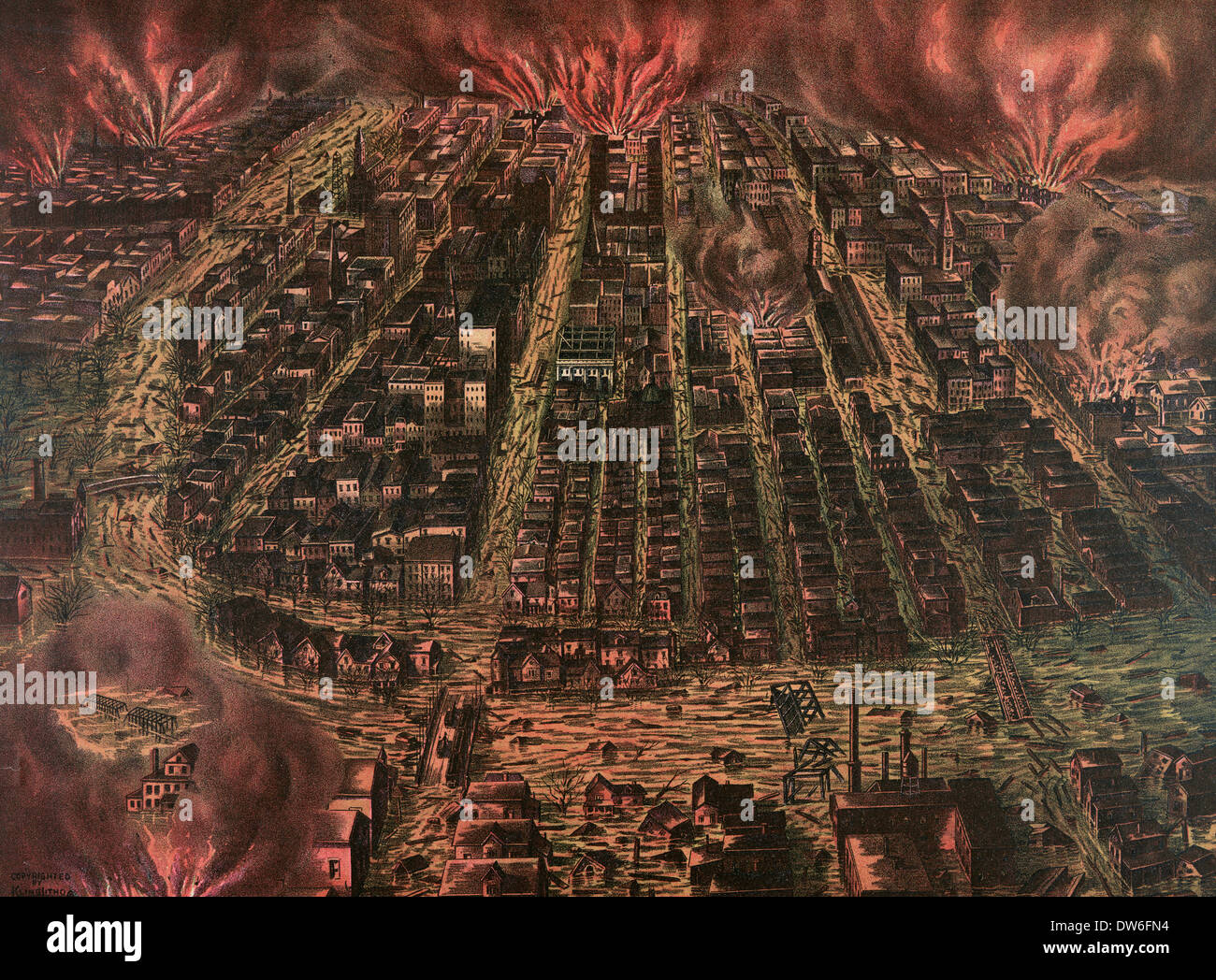Birds Eye View de la section affaires de Dayton, Ohio. Mars 26, 1913 Croquis. À l'est de St. Williams pendant le grand incendie et l'inondation Banque D'Images