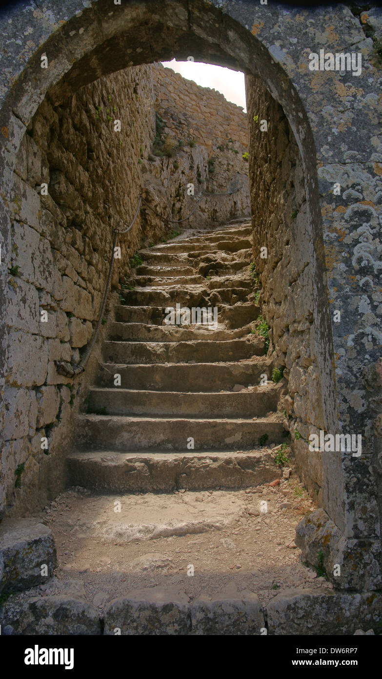 Escalier ancien château de Peyrepertuse château cathares France Banque D'Images