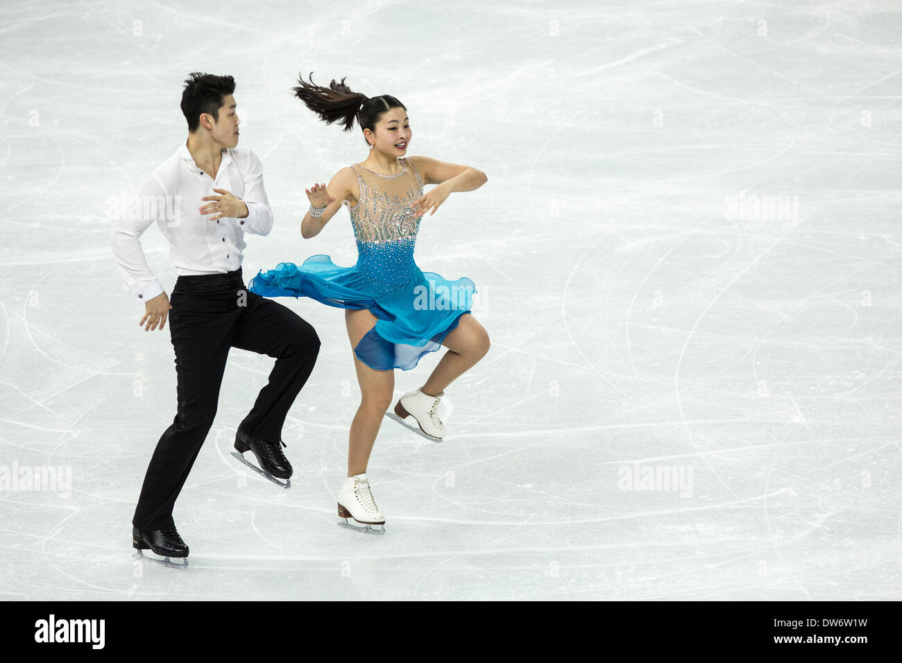 Maia Shibutani et Alex Shibutani (USA)dans le programme court de danse sur glace aux Jeux Olympiques d'hiver de Sotchi, Russie, 2014 Banque D'Images