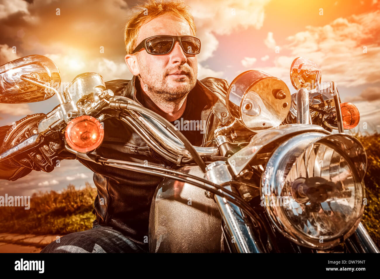 Sur une moto motard Banque D'Images