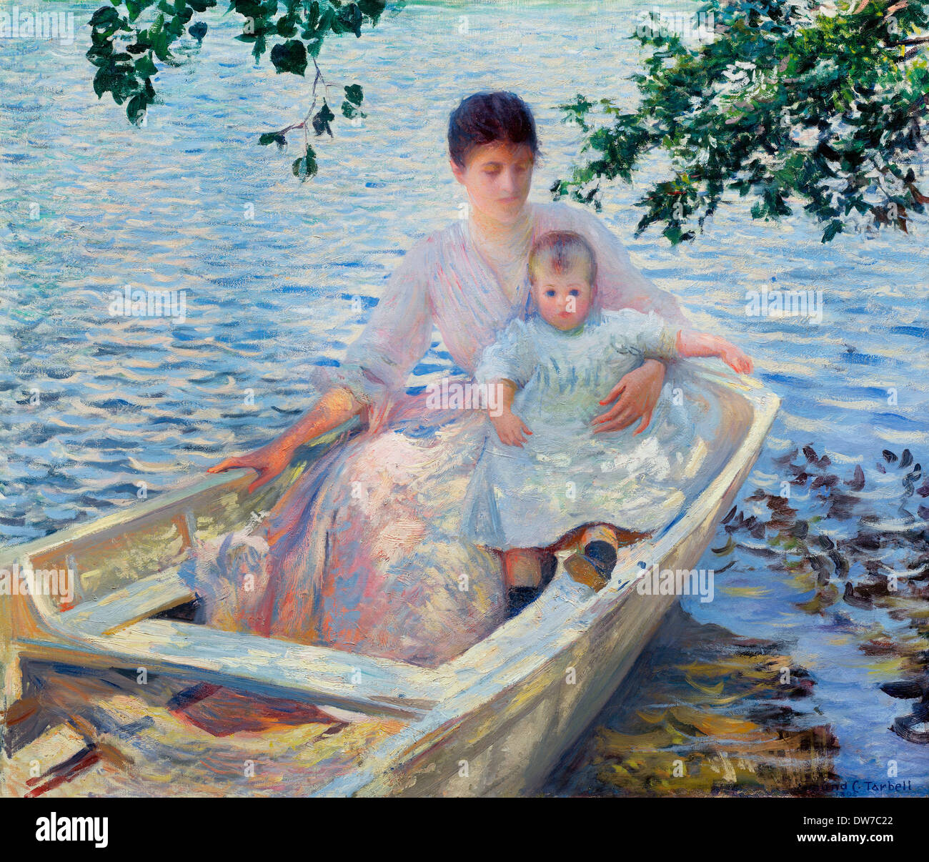 Edmund Charles Tarbell, Mère et enfant dans un bateau 1892 Huile sur toile. Musée des beaux-arts de Boston, USA. Banque D'Images