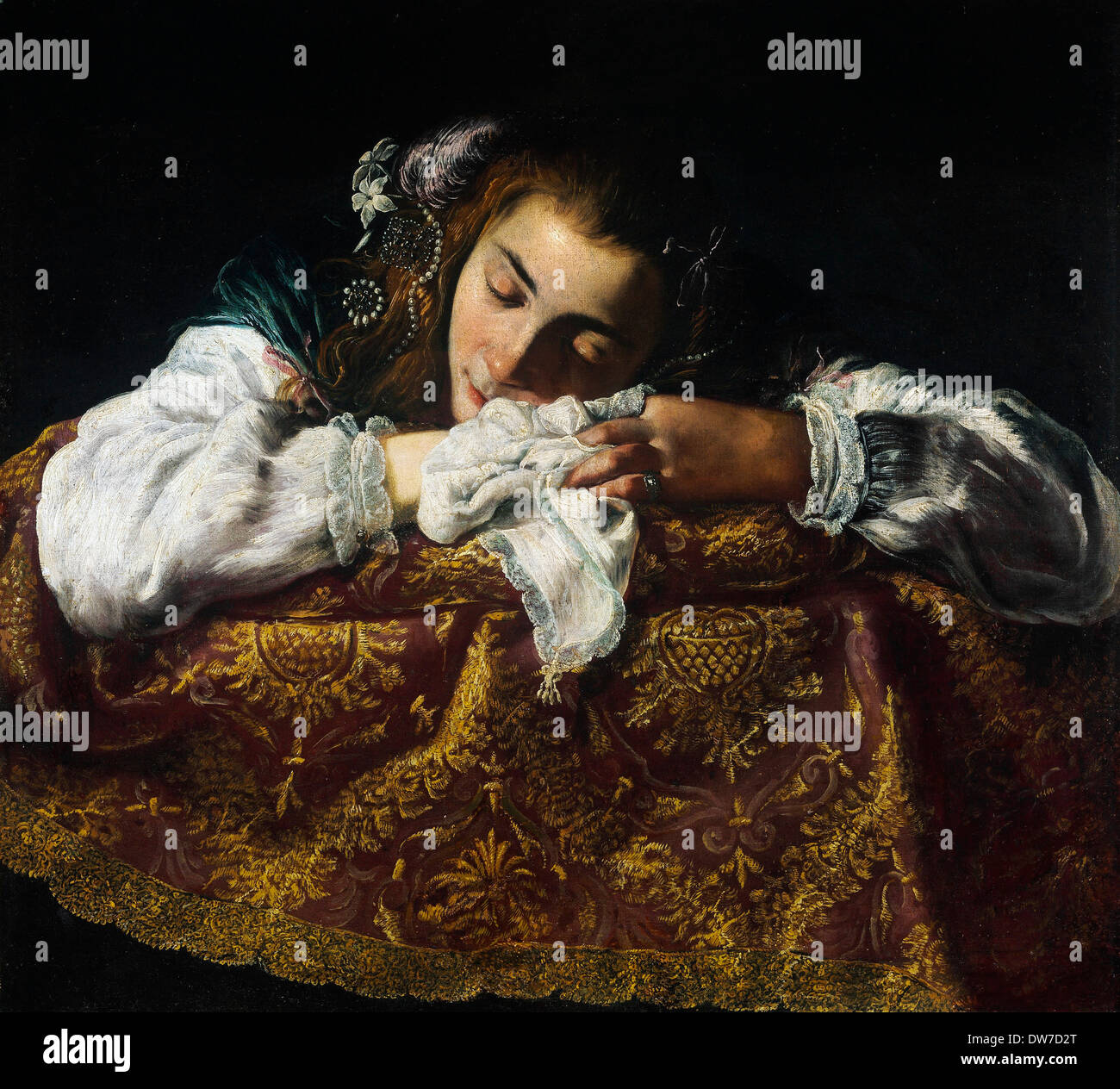 Domenico Fetti, Sleeping Girl 1620-1622 Huile sur toile. Musée des beaux-arts, Budapest, Hongrie. Banque D'Images