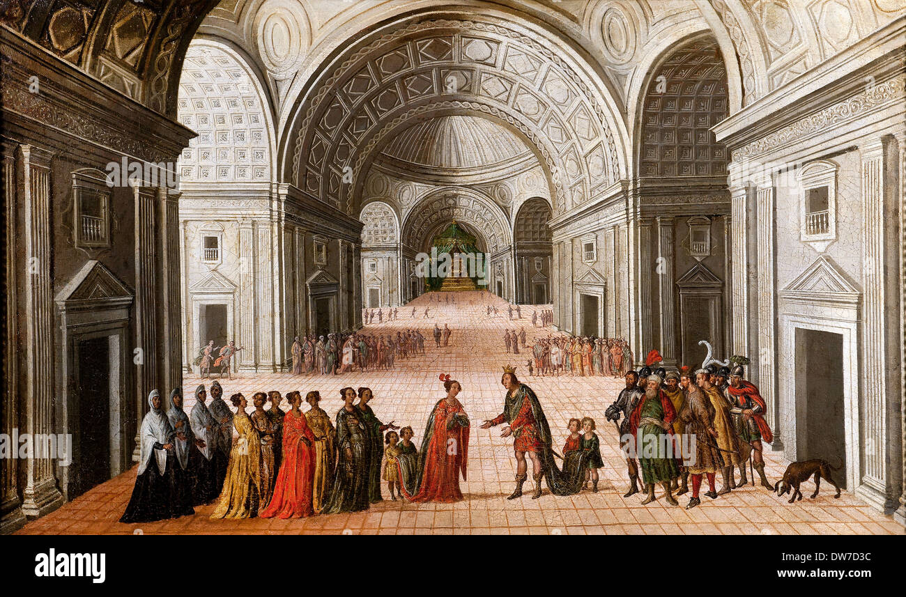 Cercle de Juan de la Corte, la rencontre de Salomon et de la Reine de Saba 1630-1660 Huile sur toile. Fundación Banco Santander Banque D'Images
