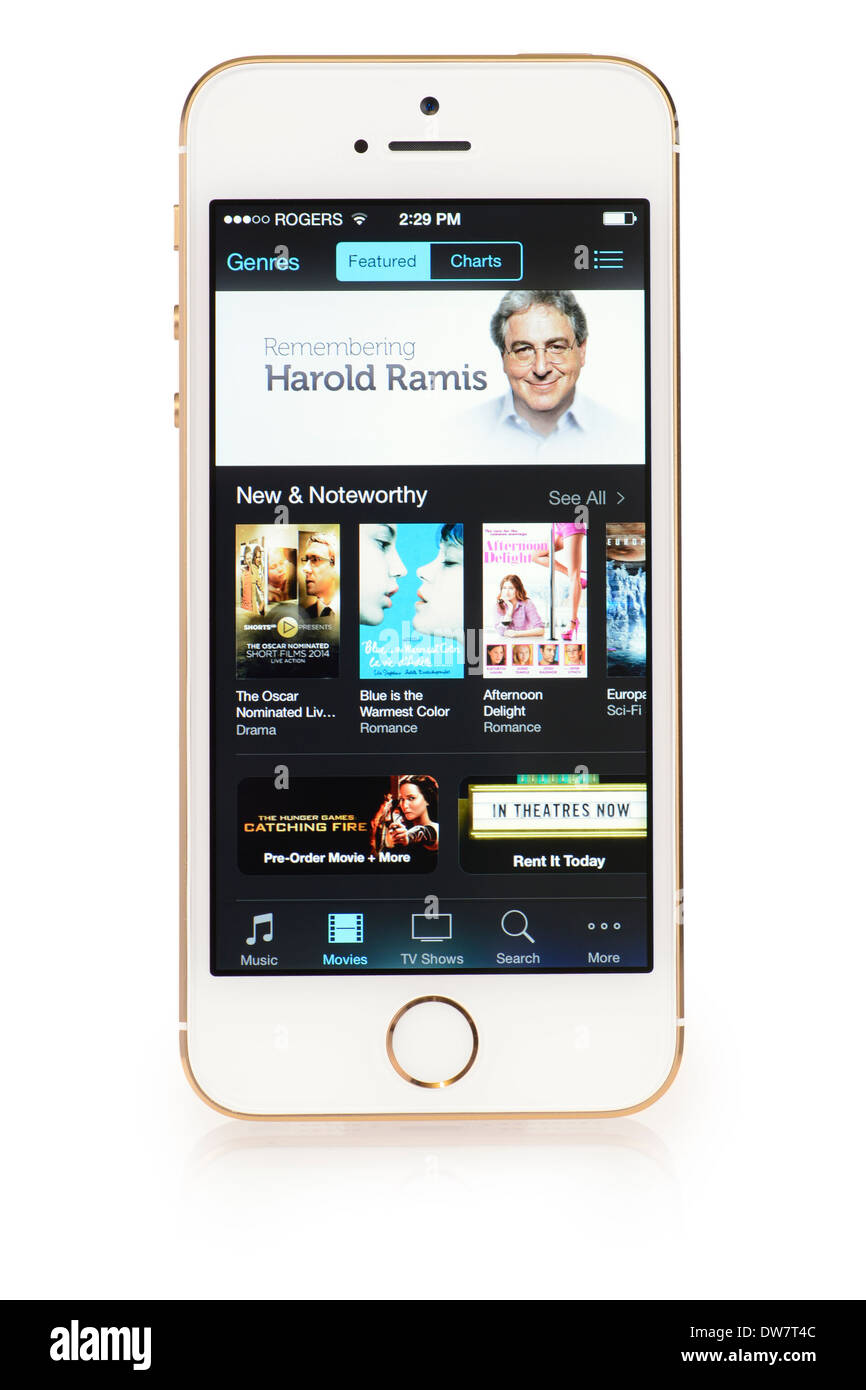 Menu des films sur iTunes sur iPhone 5S, iPhone 5 S Movie Store Banque D'Images
