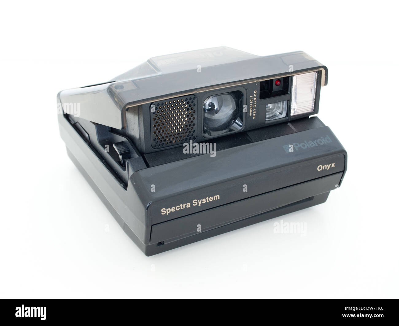 Un appareil photo Polaroid Spectra Onyx, avec des corps gris semi-translucides. Banque D'Images
