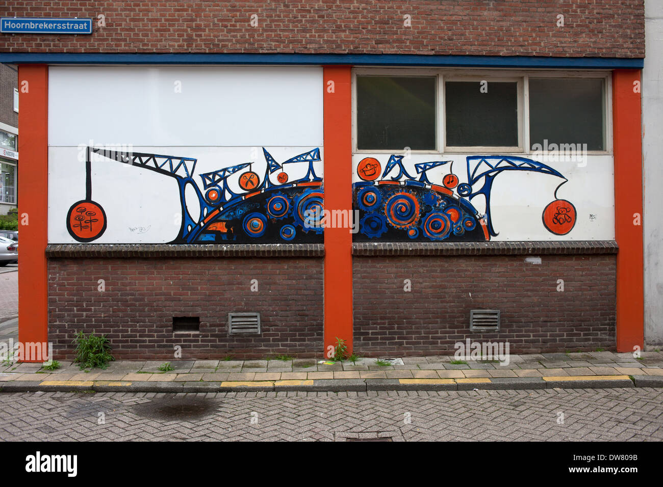 Peinture murale sur Hoornbrekersstraat à Rotterdam, Hollande, Pays-Bas. Banque D'Images